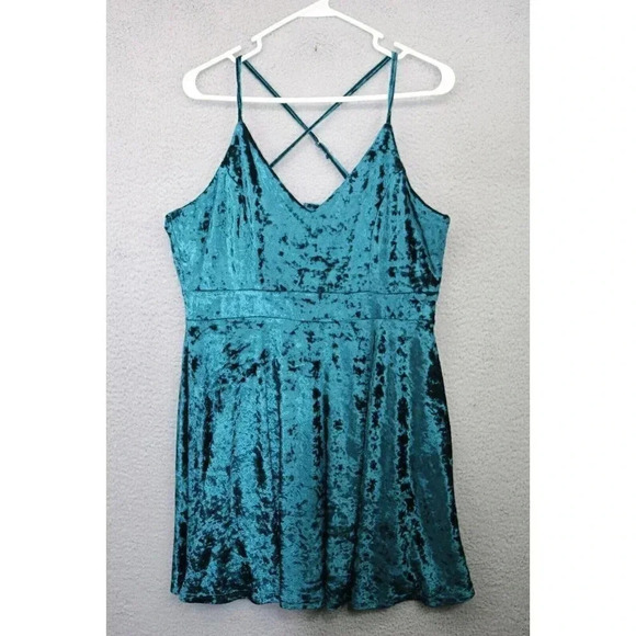 R. Vioimos Anthropologie Velvet Turquoise Dress-Size Large-Cami - Picture 1 of 8